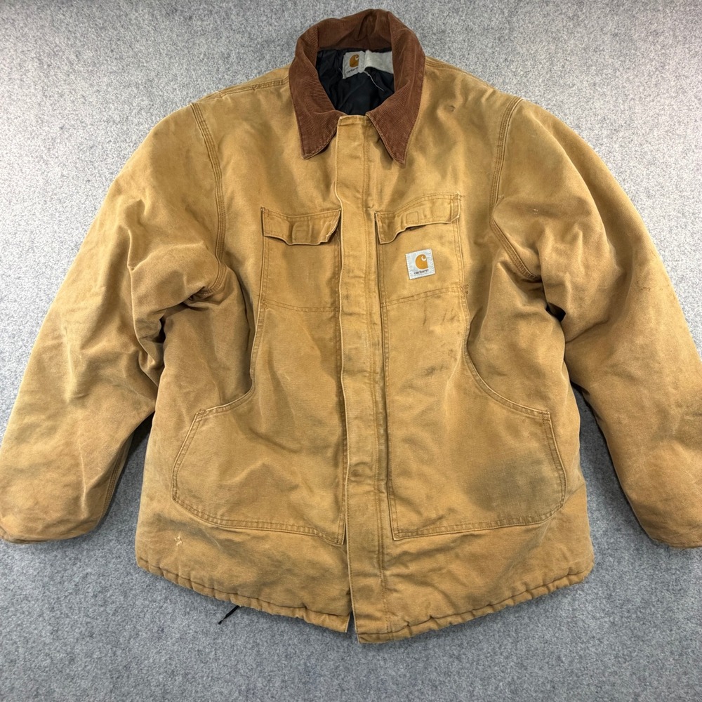 Carhartt Arctic Traditional Coat Tan Duck Canvas Distressed Work Jacket Vintage